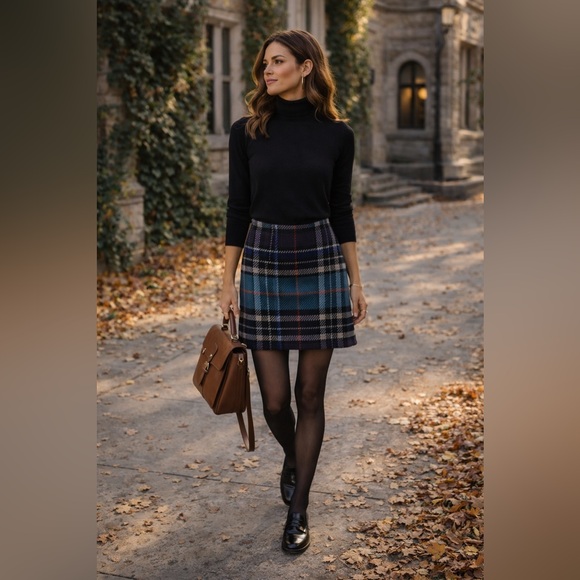 Marks & Spencer Dresses & Skirts - Marks & Spencer Wool Blend Plaid Mini Skirt Blue Tartan Lined Preppy UK10/US6